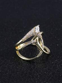 1 pièce Bague asymétrique de luxe en zirconium cubique, convient aux femmes, idéale pour les mariages, les fiançailles, les anniversaires, les cadeaux de la Saint-Valentin - 1# - Voir 3