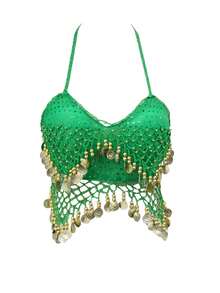Bộ trang phục múa bụng đính sequin dành cho người lớn, áo voan đính sequin (có mút ngực, không thể tháo rời) và quần dành cho nữ, bộ trang phục công chúa Ả Rập dành cho múa phương Đông cho nữ. - Nhiều màu - Xem 8