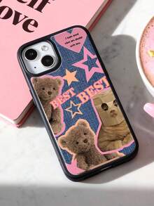 1 件装复古拼接 Y2K 牛仔布熊星图案亮面保护膜手机壳，兼容三星/11/12/13/14/15/16/17 Pro Max - 彩色 - 查看 2