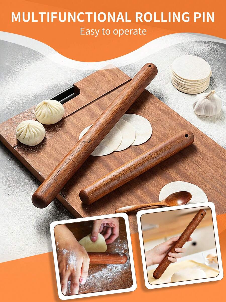 1pc Wooden Rolling Pin With Measurements - Baking Tools With Inch & Cm Markings, Non Stick Durable Pastry Roller - Multicolor - View 1
