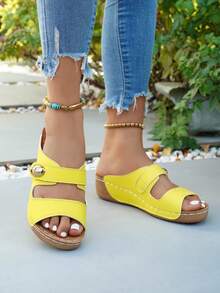 Lightweight Multi-Color Breathable Outdoor Lace-Up Wedge Sandals For Teenagers, Versatile Fashion - Yellow - View 5
