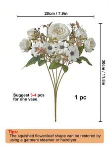 1 bó hoa mẫu đơn nhân tạo, bó hoa mẫu đơn, hoa hồng, hoa cúc bằng lụa, hoa rời dùng để trang trí nhà cửa, tiệc cưới, bàn tiệc. - trắng - Xem 7