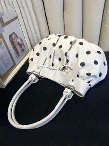 Korean Niche Design Motorcycle Bag, Retro Polka Dot Versatile Fashionable Minimalist Sexy Lady Underarm Shoulder Bag, Stylish For Commuting, Going Out, Daily Work - White - View 5