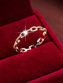 1pc Minimalist Chain Wrapped Circle Design Cubic Zirconia Women Ring - Multicolor - View 13