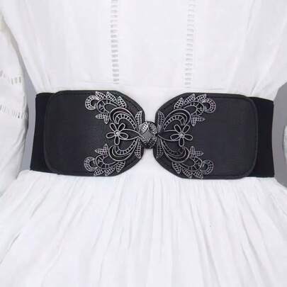1pc Women's Hollow Carved Buckle Waist Belt, Suitable For Parties, Gatherings And Daily Wear