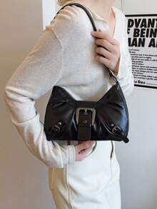 Große Kapazität Plissee Wolken Umhängetasche, Neuer Vintage Amerikanischer Stil Unterarm Umhängetasche für Frauen, Retro Pendler Motorrad Tasche - Schwarz - Übersicht 10