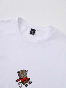 Men Summer Cute Cartoon Printed Round Neck Short Sleeve Casual T-Shirt, Boyfriend Gift, For, White Graphic Tee100% Cotton - 白色 2 - 查看 3