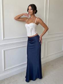 Đầm maxi dáng chữ A thanh lịch, giản dị, thích hợp cho các buổi hẹn hò, đám cưới, kỳ nghỉ và mặc hàng ngày, trang phục mùa hè. - Màu xanh hải quân - Xem 2