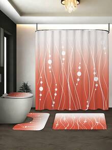 1/3/4 piezas Juego de accesorios de baño minimalista, a rayas naranja y rojo, decoración del hogar, cortina de ducha, juego de cortina de ducha, juego de baño completo que incluye cortina de ducha y juego de alfombras. Disponible en múltiples tamaños de cortina de ducha (72"X72", 35.4"X72", 47.2"X72", 59"X72") y juegos a juego. - Rojo anaranjado - Ver 2