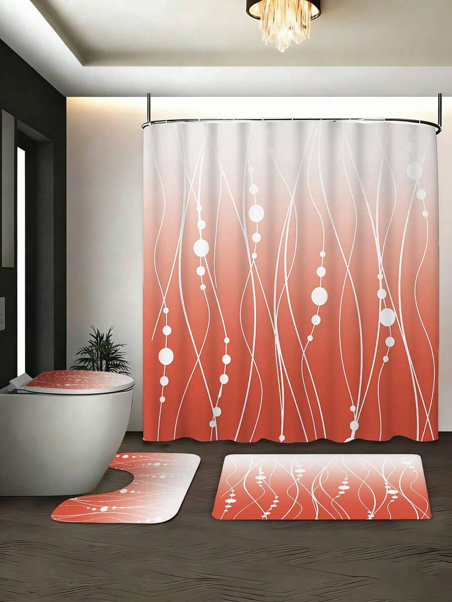1/3/4 piezas Juego de accesorios de baño minimalista, a rayas naranja y rojo, decoración del hogar, cortina de ducha, juego de cortina de ducha, juego de baño completo que incluye cortina de ducha y juego de alfombras. Disponible en múltiples tamaños de cortina de ducha (72"X72", 35.4"X72", 47.2"X72", 59"X72") y juegos a juego.