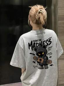 Made In Japan, Spring/Summer Cotton, Round Neck, Loose Fit, Versatile, Simple, English Print Short-Sleeve T-Shirt - Light Grey - View 3