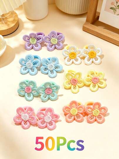 50 chiếc/gói Dây buộc tóc nhiều màu sắc cho bé, thiết kế hoa cầu vồng kẹo ngọt, phù hợp cho mọi mùa, sử dụng hàng ngày, dự tiệc, ngày lễ, đi chơi, làm quà tặng, siêu dễ thương và thời trang, phụ kiện chụp ảnh cho bé, màu sắc ngẫu nhiên.