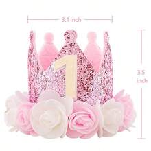 Couronne d'anniversaire de princesse pour filles, couronne rose et or pailletée avec fleurs, bandeau pour 1er, 2ème, 3ème, 4ème, 5ème anniversaire de bébé et tout-petit, fournitures pour fête d'anniversaire - Multicolore - Voir 3