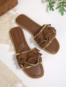 New Fashion Square Toe Flat Sandals For Women - Brown - View 1