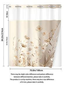 1件双层花卉图案浴帘,米色植物印花,防水涤纶材质,带衬里,顶部透明,可拆卸清洗,无需挂钩,适合浴室和家居装饰 - A - 查看 9