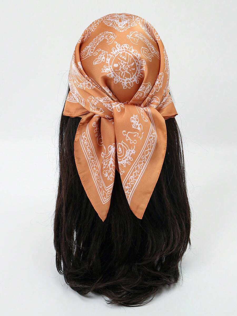 1 chiếc khăn bandana 70cm, khăn quàng cổ in họa tiết hình học sang trọng kiểu retro. - Nhiều màu - Xem 1