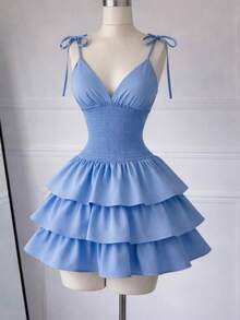 Vestido de fiesta para mujer de primavera/verano, vestido de cóctel, vestido de capas con tirantes finos, vestido sexy, vestido de dama de honor, vestido de vacaciones elegante - Lavado ligero - Ver 3