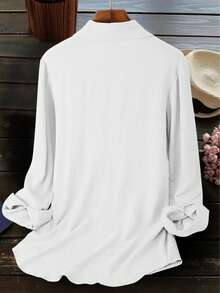 Áo sơ mi nữ thời trang thường ngày thêu họa tiết màu trắng - trắng - Xem 2