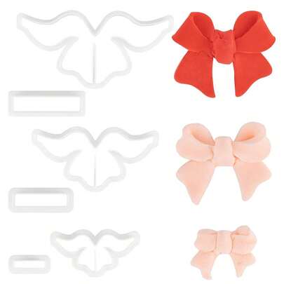 3 Sizes Bow Earring Polymer Clay Cutters Clay Cutter Shapes Bulk White Plastic Bowknot Bows Ribbon Texture Molds Cutters For Earrings Jewelry Making Hair Clips DIY Crafts Supplies