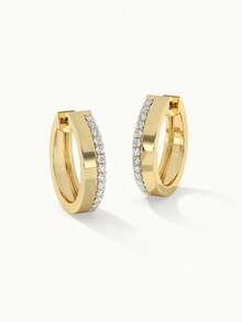 Khuyên tai khoen bạc 925 cao cấp, mạ vàng 18k, viền đính đá Zirconia, sang trọng, thích hợp đeo hàng ngày cho nữ. - Bông tai vòng Zircon - Xem 5