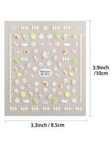1pc 5D Embossed Spring/Summer Strawberry White Rabbit Nail Stickers, Heart Flower Sweet Cute Self-Adhesive Nail Decals For Women Home DIY Use. - Multicolor - View 4