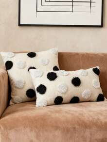 1个/2个黑白波点极简抱枕套，腰枕套，17.7*17.7英寸（45*45厘米）/11.8*19.6英寸（30*50厘米），雪尼尔面料，毛绒工艺，适用于沙发、客厅、卧室、汽车、办公室、酒店、家居装饰，是馈赠亲友的完美礼物，四季皆宜，不含枕芯 - 黑與白 - 查看 1