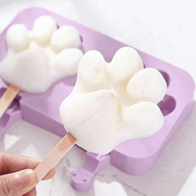 1pc Silicone Cat Paw Ice Cream Mold, 2-Cavity Ice Pop Mold With Lid, DIY Ice Cream Maker, Air Fryer Accessories, Kitchen Supplies, Cooking Accessories, With Cover And 50 Wooden Sticks, Ice Cubes, Cooking Supplies, Kitchen Accessories, Cooking, Kitchen