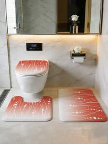 1/3/4 piezas Juego de accesorios de baño minimalista, a rayas naranja y rojo, decoración del hogar, cortina de ducha, juego de cortina de ducha, juego de baño completo que incluye cortina de ducha y juego de alfombras. Disponible en múltiples tamaños de cortina de ducha (72"X72", 35.4"X72", 47.2"X72", 59"X72") y juegos a juego. - Rojo anaranjado - Ver 7