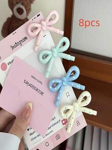 Conjunto de 8 Presilhas de Cabelo com Laço e Bolinhas - Presilhas de Franja Versáteis e Requintadas - Acessórios de Cabelo Sofisticados para Verão, Férias, Viagens, Festas e Aniversários - Multicolorido - Ver 9