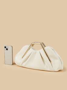 Bolso de embrague con volantes asimétricos en forma de nube, decoración de herrajes metálicos únicos, bolso de embrague retro de alta gama para la noche - Blanco - Ver 6