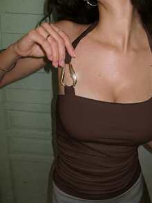 棕色吊带背心，纯色性感露背吊带衫，女士夏季、度假、日常穿着，性感，沙滩，无袖，女士上衣，咖啡色，母亲节、派对、毕业典礼，优雅，时尚，休闲 - 棕色 - 查看 4