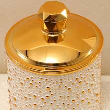 1 Luxurious Ceramic Storage Jar With A White And Gold Pattern (With Lid), Featuring Embossed Dot Design Decorations. The Jar Is Suitable For Storing Tea, Sweets, And Snacks And Can Be Used In The Kitchen/Bathroom. - View 4