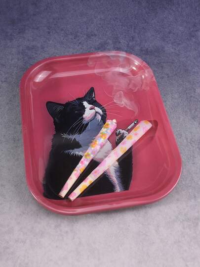 1个牛猫图案卷烟托盘，绝佳的卷烟工具，理想的节日礼物