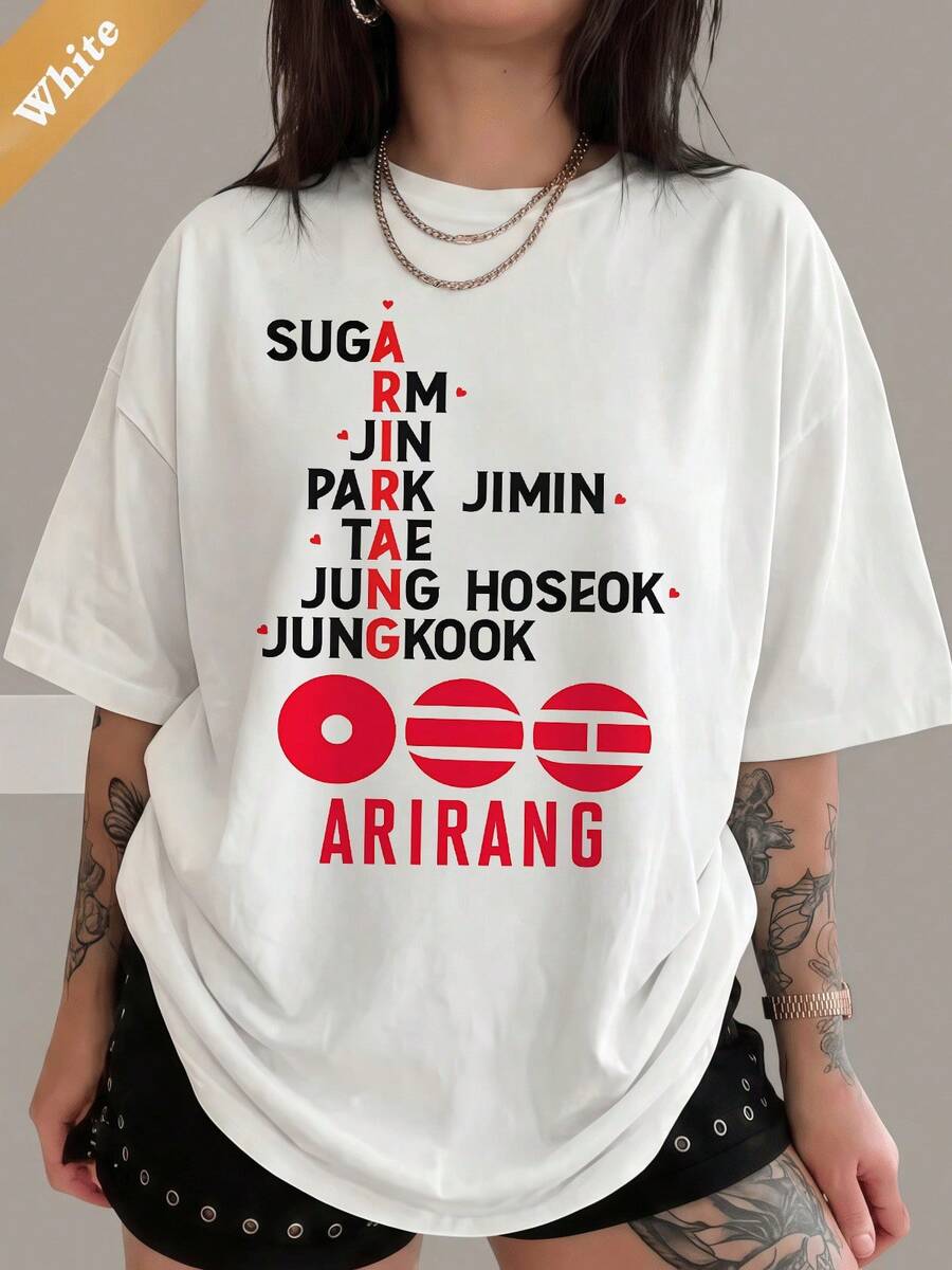 Arirang Swim Tour Concert Shirt, Bangtan Idol Group Merch,  Tee, Kpop World Tour Swim Track 2026 Sublimation Shirt - White - View 1