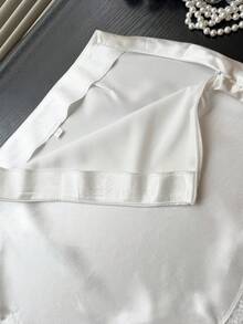 Women's Solid Color Contrast Lace Skirt White Spring - White - View 9