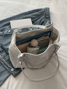 PU Chain Tote Bag With Pendant - White - View 8