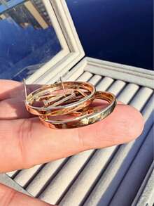 2 đôi bông tai khoen lớn kiểu dáng cổ điển mới, thiết kế rỗng thời trang dành cho nữ. - Vàng - Xem 2