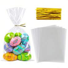 30/60pcs Transparent Plastic Bags With Gold Ribbon, Clear Plastic Gift Bags Suitable For Gift Packaging, Party, Birthday Party - View 9