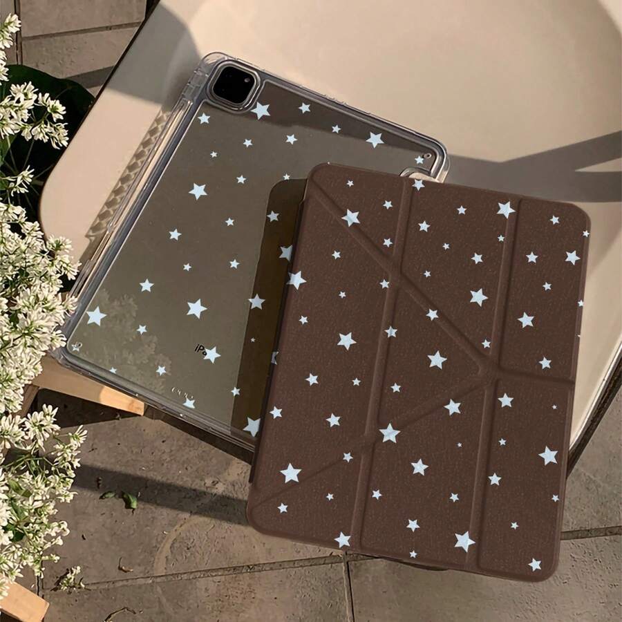 可愛藍色星星圖案保護殼,相容於 iPad 第 11 代,極簡棕色底色,適用於 iPad Pro 2025 新 10 代 Air 7/6,11 吋平板保護套,附筆槽,適合女生 - 棕色 - 查看 1