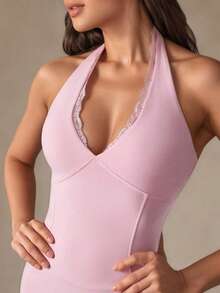 YZMJAFU Women's Flare Jumpsuit, Butt-Lifting Sports Jumpsuit, V-Neck Backless Wide Leg Jumpsuit, Spring/Summer Women's Clothing - Pink - View 4