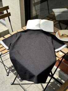 春夏新款男士半拉链条纹数码印花休闲短袖Polo衫，是馈赠佳品。 - 彩色 - 查看 4