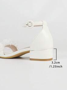 Women's White Floral Applique Block Heel Sandals, Square Toe Ankle Strap Low Heel Bridal Wedding Shoes - White - View 8