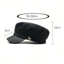 1pc Solid Color Minimalist Newsboy Cap With Leather Strap & Button, Japanese Style Brim Sailor Beret Hat For Women, Outdoor - màu đen - Xem 6