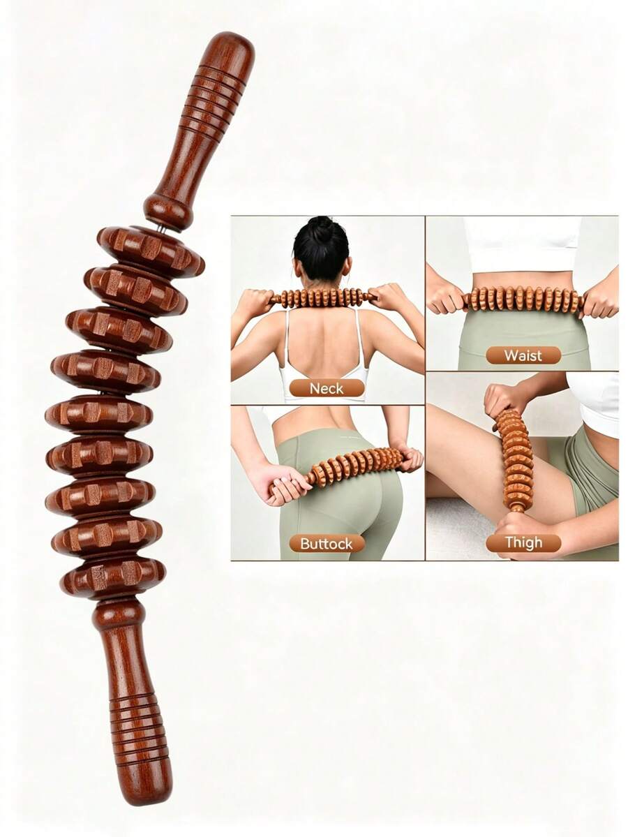 Wooden Massage Roller Tool, Manual Massage Roller Stick For Sculpting, Lymphatic Drainage, Exfoliating, As Well As Wooden Muscle Roller Stick For Waist, Thigh And Abdomen, Suitable For School, Back To School, Travel, Home, Spa, Massage Tools, Massage And Various Uses - Multicolor - View 1