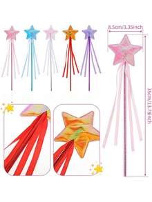 5支星形公主魔杖 - 派对礼物，完美适用于节日、生日、婚礼和周年纪念日 - 主题派对道具、角色扮演和庆祝活动。闪亮仙女棒配丝带，公主主题派对礼物，角色扮演派对用品。 - 多款式 - 查看 2