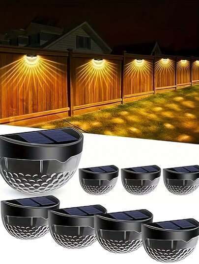 1/4/8pcs Black Shell Solar Outdoor Wall Lights, White/Warm Light Safety Lighting Fence Lamps, Transparent Lighting Effect Festive Atmosphere Lights, Indoor Staircase Lighting Decorative Lamps, Built-In LED Bulbs With Light Sensor Function, Solar Powered Outdoor Camping Lights, IP44 Outdoor Holiday Garden Fence LED Decorative Lights, Suitable For Garden, Yard, Balcony, Patio, Bar, Party, Christmas, Halloween, Back To School, Easter, Mother's Day, Opening Season, Birthday And Other Holiday Lighting Gifts, Excellent Gift Choice