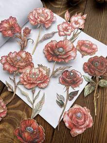 15pcs Cute Floral Long Stem Decorative Stickers, DIY Landscape Diary Background Decoration Material Hard Card Sticker Pack, Adorable Aesthetic Stickers Suitable For Planner And School/Office Supplies School Supplies - Rectangle - View 7