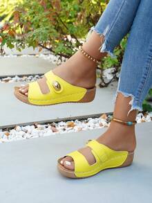 Lightweight Multi-Color Breathable Outdoor Lace-Up Wedge Sandals For Teenagers, Versatile Fashion - Yellow - View 2
