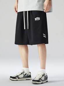 2pcs Plus Size Embroidered Straight Leg Casual Loose Shorts - Black - View 5