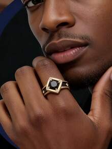 1 pieza Anillo dominante de hombre con gema cuadrada multifacética, joyería de diseño poligonal exquisito, regalo ideal para propuesta, aniversario de boda - Multicolor - Ver 2